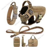 Large Dog Harness Collar Leash Molle Pouches Pet German Shepherd Malinois Training Walking Vest Dog Harnesses For Medium Dogs