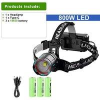 2025 Newest Powerful LED Headlamp 800W LED IR Sensor Rechargeable Headlight 3500M Super Bright Head Flashlight Fishing Lantern