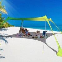 Family Beach Tent Canopy Sun Shade Pop Up Grande Beach Tent Sun Shelter Stability Poles with Portable Carry Bag Outdoor Shade
