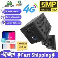 256/64GB 4G SIM Card Mini Camera 5MP 3000mAh Battery Wireless Wifi Night Vision Motion Detection CCTV Two-way voice IP Camera