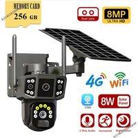 Solar Camera 4G SIM Card WiFi Wireless Network 360 IP 8MP 4K HD CCTV Battery Dual Lens Outdoor Smart Home Security Surveillance