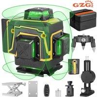 GZG 4x360 Self-Leveling Line Laser with Green Beam, 16 Lines, USB Rechargeable, Remote Control, Lifting Base, Pulse Mode