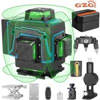 GZG 4x360 Self-Leveling Line Laser with Green Beam, 16 Lines, USB Rechargeable, Remote Control, Lifting Base, Pulse Mode