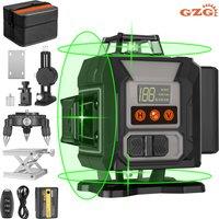1 Set GzG Professional 4D Laser Level - 16 Lines, Self-Leveling Green Beam, USB Rechargeable with LCD Display & Remote Control,
