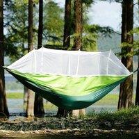 2 Person Camping Garden Hammock with Mosquito Net Outdoor Furniture Bed Strength Parachute Fabric Sleep Swing Portable Hanging