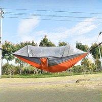 260x140cm Outdoor Double Camping Hammock with Mosquito Net and Rain Fly Tarp Lightweight Parachute Hammocks for Travel Hiking