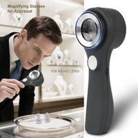10X Magnifier Glasses Handheld Magnifying Glass Jewelry Identification Magnifier Loupe Reading Lens with LED Light