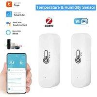 2PCS Tuya Zigbee WiFi Temperature Humidity Sensor Home Connected Thermometer Compatible With Smart Life Alexa Google Assistant