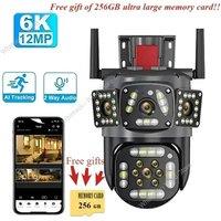 12MP 6K HD WiFi IP Camera Free 256G card gift Three Screens PTZ Outdoor Tracking CCTV Surveillance Cam Smart Security Protection