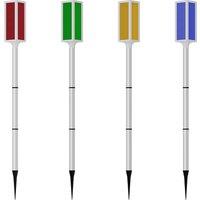 Solar powered bollard lights with multiple color and lighting mode options.，Suitable for driveways, gardens, and paths.