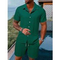 Spring and Summer New Sports Men's Polo Casual Solid Color Loose Short-sleeved Drawstring Shorts Cardigan Striped Sports Suit