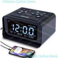 Digital Alarm Clock Radio with USB Charging Port Electric Clock Brightness Dimmer Adjustable Alarm Volume FM Sleep Timer Speaker