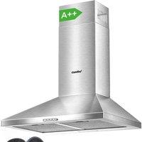 COMFEE' 60 cm Chimney Cooker Hoods Class A++ Stainless Steel Extractor Hood with LED and Recirculating & Ducting System