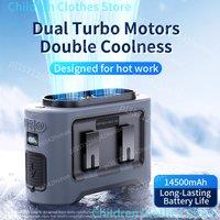 2025 New Upgrades Outdoor Portable Waist Fan Hanging Neck Fan 5 Level Strong Wind Power Bank with LED Lighting for Travel Sports