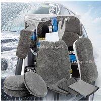 9pcs Car Wash Cleaning Kits Microfiber Towels Blush Sponge Wash Glove Polish Care Applicator Pads Auto Detailing Washing Tools
