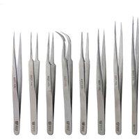 1Piece Industrial Tweezers Anti-static Stainless Steel Curved Straight Forceps Phone Logic Board Repair Electronic Tools Kit