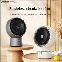 Mini Portable Bladeless Air Circulating Fan USB Rechargeable 5000mAh Battery 5 Gear Wind Home Cordless Air Cooling Table Fan