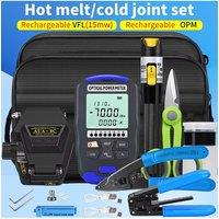 22pcs/set Rechargeable FTTH Fiber Optic Tool Kit with -70~+10dBm Optical Power Meter 15MW Visual Fault Locator AUA-6C Cleaver