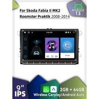 Android Carplay Car Multimedia Radio for Skoda Fabia 2 II MK2 Roomster Praktik 2008-2014 9" Stereo 2Din Autoradio Head Unit GPS