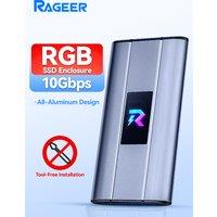 RAGEER RGB M.2 NVMe SSD Enclosure: High-Speed 10Gbps USB 3.2 Gen 2 Tool-less Aluminum Housing Supporting M.2 NVMe SSDs Up to 4TB