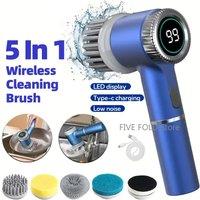 Electric Cleaning Brush Multifunctional Kitchen Bathroom Toilet Portable Powerful Clean Brush 5 Brush Heads LED Display