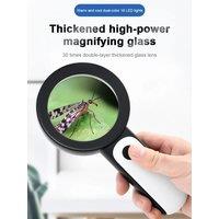 HD Portable Handheld Magnifying Glass for Elderly Reading 30x Magnification with LED Light Special Book Reading Aid