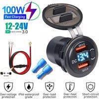 12v 24v usb car adapter, Fast Car Charger Quick Charger,Dual Port USB Charger Socket USB-C PD & Dual QC 3.0 For Car Motorcycle W