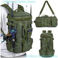 Tactical Fishing Backpack Tackle Bag with Rod Holders Fish Equipment Storage Molle Camping Hiking Outdoor Multifunctional Bag