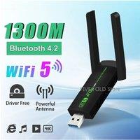 USB 3.0 WiFi Adapter 1300Mbps Network Card Dual Band 2.4G/5GHz Bluetooth 4.2 Wireless Receiver Transmitter For Desktop Laptop PC