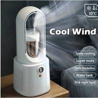 2025 New Bladeless Fan Leafless Spray Fan Usb Mute Desktop Bedroom Night Light Humidifying Electric Fan Portable Camping