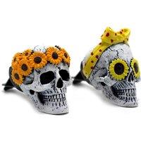 2pcs sunflower skull statue car aromatherapy plug-in, air outlet fragrance plug-in, Halloween resin statue crafts
