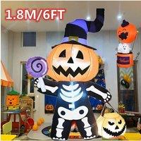 1.8M Halloween Little Ghost Skull Carrying Glowing Pumpkin Haunted House Inflatable with LED Outdoor Decoration Horror Props Fun