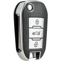OHMSEN 3 Button Flip Car Key Fob Case Cover Holder Protector for Peugeot 208 301 307 308 407 2008 4008 Partner Citroen C4 Cactus