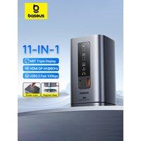 Baseus 11-IN-1 USB C HUB HDMI DP 4K@60Hz MST Triple Display USB 3.2 Splitter with RJ45 3.5mm Mic PD100W Magnetic Docking Station