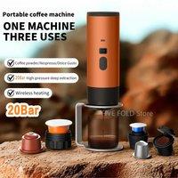 3-in-1 Portable Electric Coffee MakerCapsule Coffee Grinder Travel Coffee Maker with Cordless Heating for Car and Home Camping