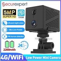 Securexpert 5MP HD 4G Mini Camera Indoor WiFi Night Vision Surveillance Security Monitoring 2200mAh Battery Low Power Home Cam