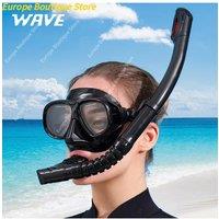 WAVE Brand Professional snorkeling two-piece set of silicone dry breathing tube with large frame and degree diving goggles