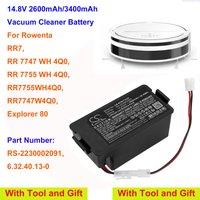 14.8V 2600mAh/3400mAh Battery RS-2230002091 for Rowenta RR7, Explorer 80, RR 7747 WH 4Q0, For Tefal RG 7765 WH, RG7765WH