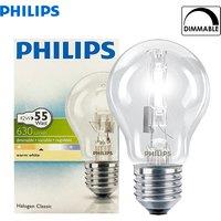 Philips 42W E27 Edison Screw Halogen Classic Traditional Bulb A55 Standard Lamp, Eqv to: 55 W, 220-240V Dimmable White Light, 1x