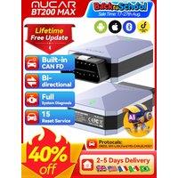 Lifetime Free Update MUCAR BT200 Max OBD2 Diagnostic Tool Bulit-in CAN FD Car Scanner All system 15 reset Bi-directional Control