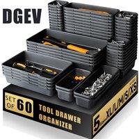 DGEV 60PCS Desk Drawer Organizers 5 Size Interlocking Shallow Tool Organizer Tray Dividers Toolbox Storage Bins Container