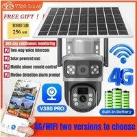 4K 8MP 4G Dual Lens Solar Camera Free 256G Memory Gift Dual Screens Tracking Outdoor WIFI Security CCTV Surveillance IP Camera