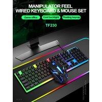 TF230 Keyboard and Mouse Set Wired Gaming Computer Accessories USB Cable RGB Backlit Button Keyboard Laptop Laser Mouse Wheel