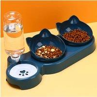 Pet Bowls With Water Feeder, 3 In 1 Ear Design Tilted Cat Water And Food Bowl Set With Gravity Water Bottle For Neck Protection