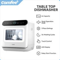 COMFEE' Table Top Dishwasher 7+3 Programs Mini Tabletop Dishwasher No Plumbing, 6L Built-in Water Tank, Auto Door Open Drying