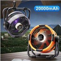 Camping Fan 20000mAh Rechargeable Portable Camping Circulator Fan Wireless Tent Ceiling Fan with LED Light and Remote Control