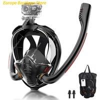 Double Tubes Full Face Snorkel Mask Breathing Mode 180 Panoramic Anti-Fog Diving Mask Dry Top System for Adults Teenagers Swim