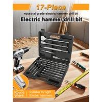 Impact Chisel Impact Drill Bit 17-Piece Tool Set Round Handle Cross Electric Pickaxe Chisel Shovel Head for Electric Hammer