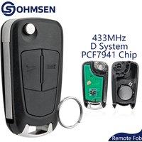 OHMSEN 2 Button Remote Flip Key Fob for Vauxhall Opel Corsa D 2007-2014 Meriva B 2010-2014 433MHz PCF7941 Chip HU100 Blade