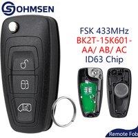 OHMSEN for Ford Transit Custom Remote Flip Key fob 433MHz ID63 Chip 3 Button + Circuit board BK2T-15K601-AA/ AB/ AC